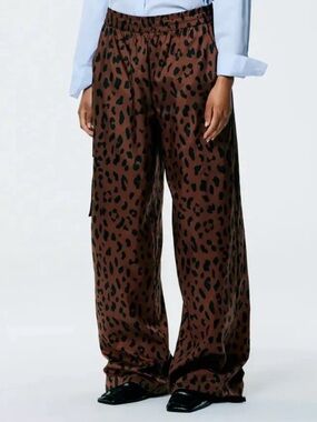 TIBI Recycled Sporty Nylon Cheetah Wide Leg Pant Sz M